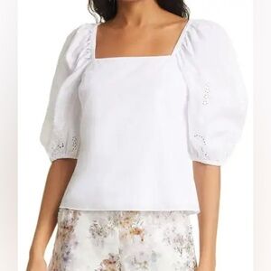Ted Baker Ellison Puff Eyelet Sleeve Top in White Size M